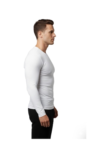 Deepsea Beyaz Dar Kalıp Likralı %90 Pamuk Erkek Sweatshirt Vücuda Oturan İnce Penye Sweat 2300423 Beyaz