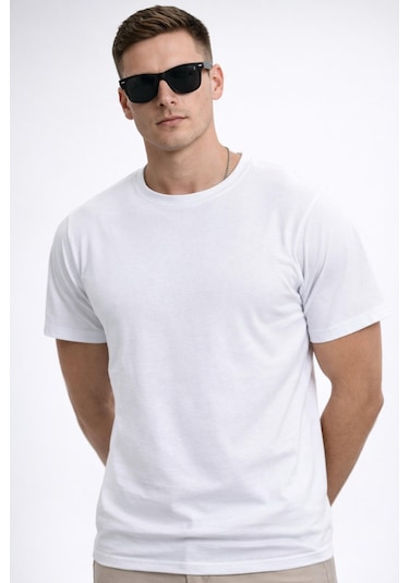 Freemen Erkek/unisex Bisiklet Yaka Basic Tişört %100 Pamuk-371 Beyaz