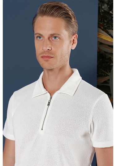 Ts 871 Slim Fit Ekru Spor T-shirt Ekru