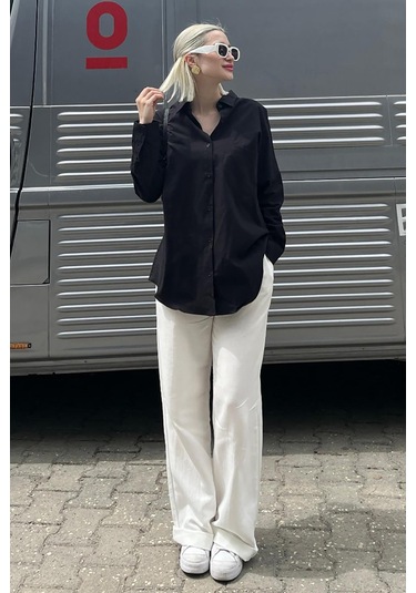 Madmext Mad Girls Siyah Oversize Gömlek Mg1369-siyah Siyah