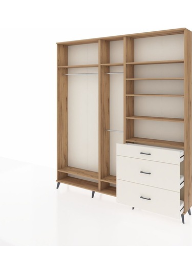 Arges Dolap 9 Raflı 3 Çekmeceli 3 Askılı 220x30x243 Çam-çam/aytaşı Atlas Çam/aytası