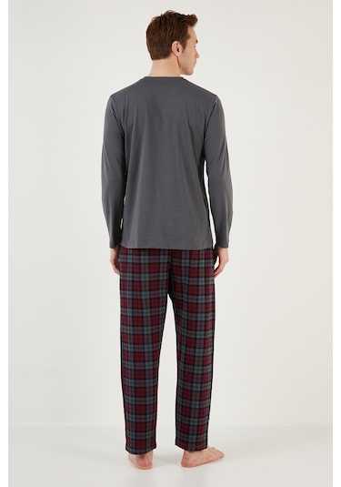 Buratti Ekoseli Cepli Beli Lastikli % 100 Pamuk Regular Fit Erkek Pijama Takımı 6572001 Antrasit