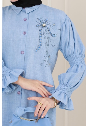 Önü Taşlı Kolu Lastikli İkili Takım-bebe Mavi-5099 Bebe Mavi