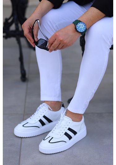 Shoetyle - Beyaz Deri Bağcıklı Erkek Günlük Ayakkabı 101-9082-936 Deri Beyaz