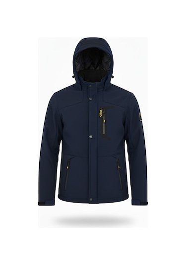 Mero Life Içi Kürklü Kapüşonlu Su Ve Rüzgar Geçirmez Softshell Erkek Mont Lacivert