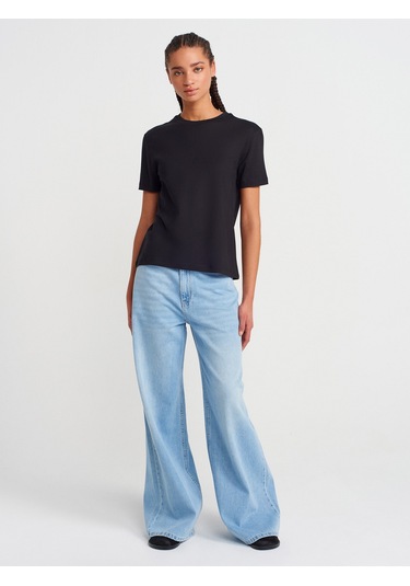 Dilvin 31791 Bisiklet Yaka T-shirt-siyah Siyah