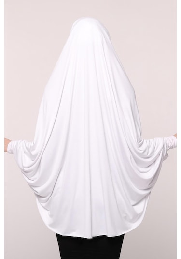 Kollu Sufle Çarşaf Üstü Peçeli Pratik Tesettür Hijab - Nikaplı Namaz Örtüsü Beyaz