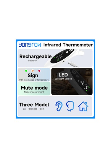Yongrow Şarj Edilebilir Kulak Ve Alın Termometresi 3 Modlu Dijital Kızılötesi Termometre Yetişkin, Çocuk, Bebek İçin