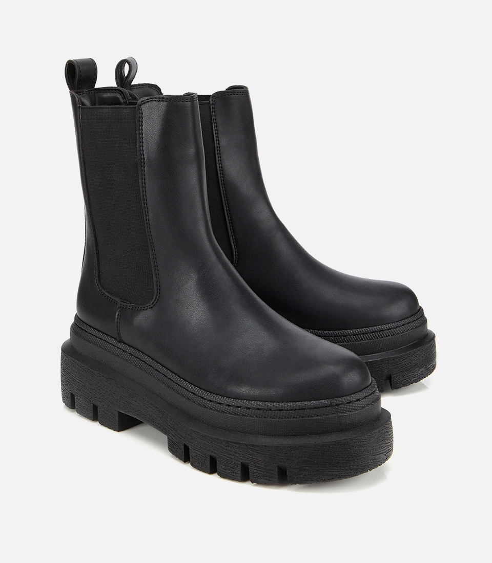 Hotiç Kadın Siyah Lastik Detaylı Kalın Tabanlı Düz Bot 01boh314880a100 01boh314880a100 Siyah