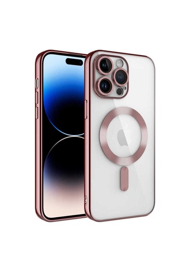 Teknomoda İphone Uyumlu 15 Pro Max Kılıf Kamera Lens Korumalı Renkli Magsafe Şeffaf Silikon Rose Gold