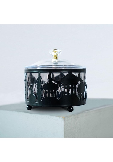 Suntek Kapaklı Şekerlik Dekoratif Teneke Kutu Çeşni Siyah Siyah