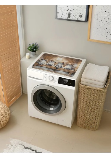 Joyarty Çamaşır Makinesi İçin Mat "kediler Banyoda" 58x38 421575265 Açık Kahverengi