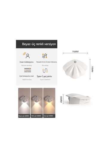 Aurora Manyetik Emişkablolamasız İçmekan Duvar Lambasıkapılambasi Beyaz