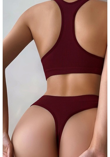Kadın Bordo Desteksiz Seamless Tangalı İç Çamaşır Takımı Çok Renkli