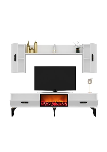 Pluss Şömineli Tv Ünitesi Takımı Beyaz-beyaz