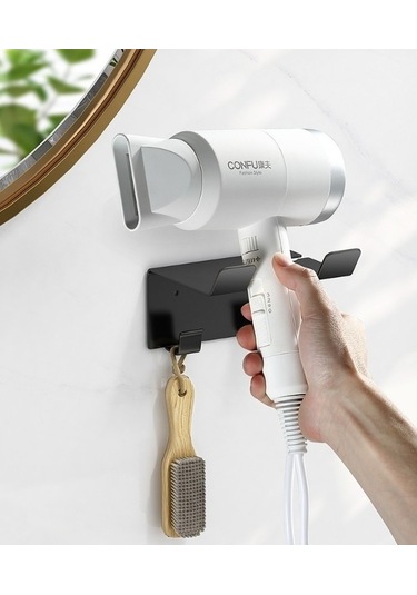 Wondernest Zımbasız Saç Rafı, Paslanmaz Çelik Banyo Kurutma Makinesi Lichen Siyah