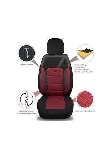 Minderland K1 - Suzuki Splash İle Uyumlu Koltuk Kılıfı, Tam Takım/bordo-siyah