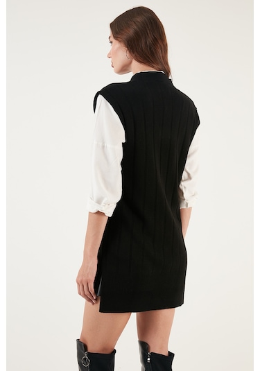 Lela V Yaka Arkası Uzun Triko Bayan Süveter 4616088Y Siyah