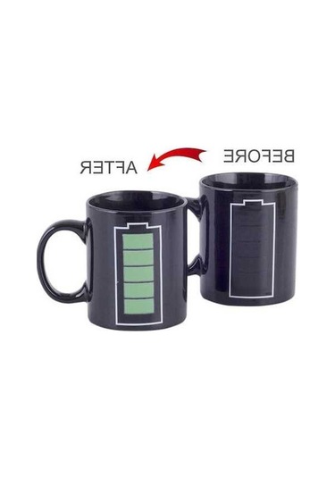 Novahub Isıya Duyarlı Renk Değişen Seramik Fincan - Kahve Pil Kupa - Sihirli Fincan Siyah