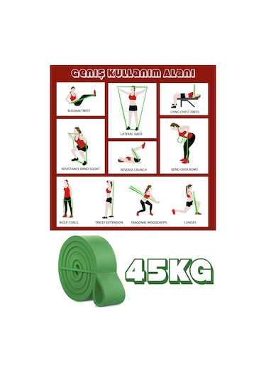 45kg Barfiks Lastiği Gym Resistance Band Antrenman Kas Geliştirme Bandı Yeşil Ultra Sert
