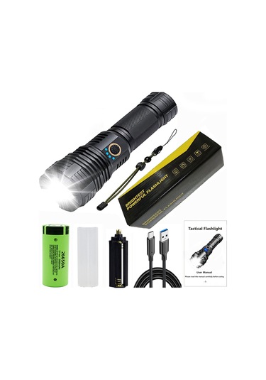 Jeemson P70 Taşınabilir Şarjlı El Feneri - 5000mah Pil, 5 Aydınlatma Modu, Tip-c Şarj, Su Geçirmez Siyah