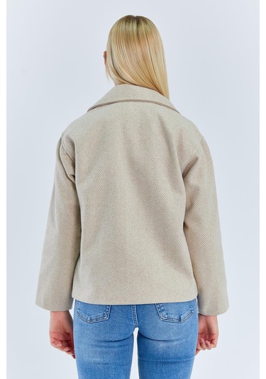 4410 Kadın Balık Sırtı Kısa Kaban Bej Bej