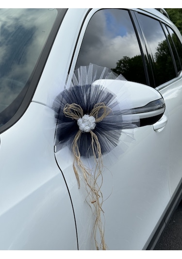 30 Adet Beyaz Siyah Kristal Tül Beyaz Lateks Güllü Konvoy Süsü