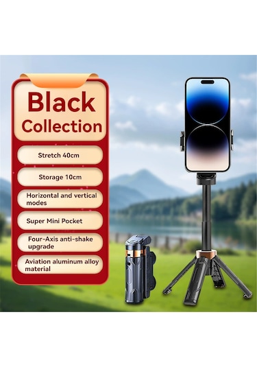 Moveevo Jc25 Bluetooth 5.0 Akıllı Telefon Tripodu - 360 Döner, 11cm Katlanabilir, Soğuk Ayak Açıkları İle Fotoğraf/videografi Yardımcısı Siyah