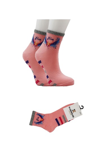 Kadın Çok Renkli Desenli Pamuklu Yarım Konç Çorap 3'lü Paket Çok Renkli