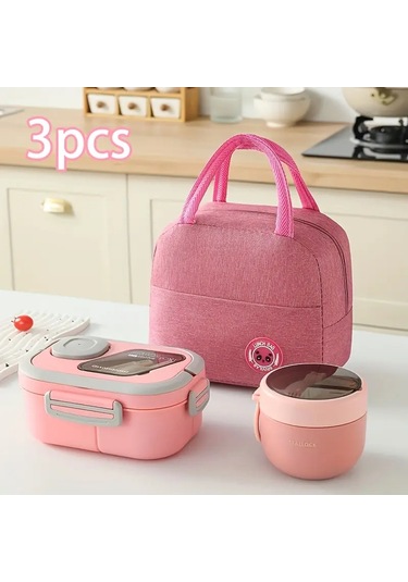 3'lü Set Taşınabilir El Taşıma Çantası Seti, Termal Çanta El Taşıma Çantası İle Pp Termal El Taşıma Çantası Ve Yulaf Kupası Set Pembe