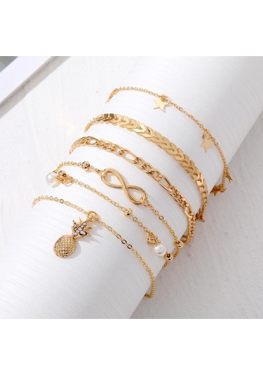 Ananas Deluxe İnci Bilezik Moda Yıldız Kolye Çok Yönlü Süsler Zarif Charm Mizaç Plaj Bohem Kadın Ayak Zinciri Çok Renkli