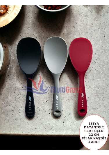 Sert Uçlu Isıya Dayanıklı Silikon Kaşık 3'lü 22 Cm Syh-gri-fşy