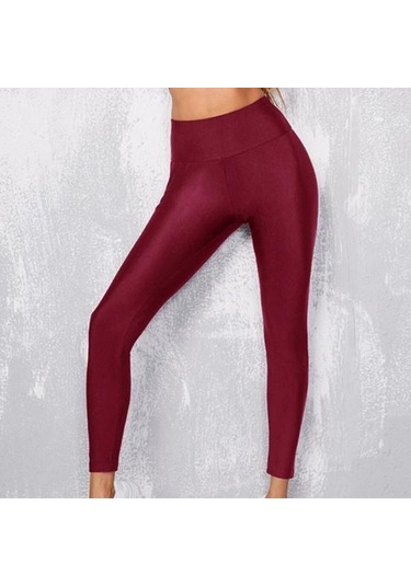 Yüksek Esneklik Kadın Tayt Dar Kesim Düz Renk Parlak Yüksek Bel Yoga Pantolonu İlkbahar Sonbahar Aktif Giyim Açık Mavi