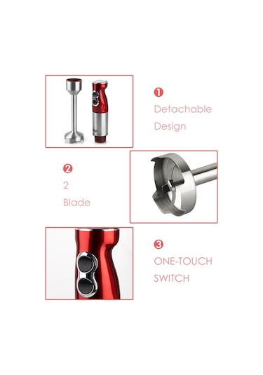Sones Raf 600w 2 Bıçaklı Meyve Sıkacağı Pişirme Çubuğu Karıştırma Çubuğu Blender Mikseri, Ab Fişi Kırmızı