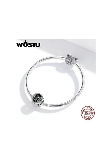Wostu 925 Ayar Gümüş Siyah Kuğu Boncuk Zirkon Yuvarlak Takılar Fit Bilezik Kolye Takı Gümüş