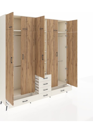 Hyperion Dolap 6 Raflı 6 Çekmeceli 4 Askılı 220x44x243 Aytaşı-çam/aytaşı Atlas Çam/aytası