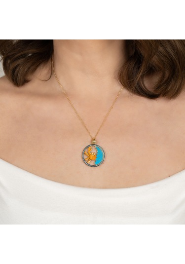 Kayra Mücevher Mineli Yengeç Burcu Altın Kaplama Kolye