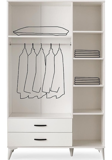 Kumsal 3 Kapılı 2 Çekmeceli Gardrop Elbise Dolabı 120x48x195cm 001