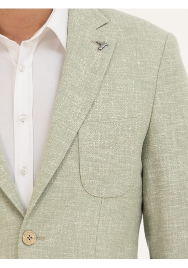 Cacharel Çağla Yeşili Slim Fit Yün İpek Karışımlı Ceket Yesıl