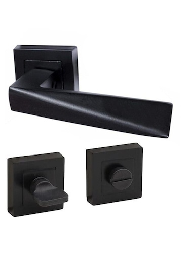 Prizma Siyah Rozetli Kapı Kolu Wc / 40mm Sessiz Wc Kapı Kilidi