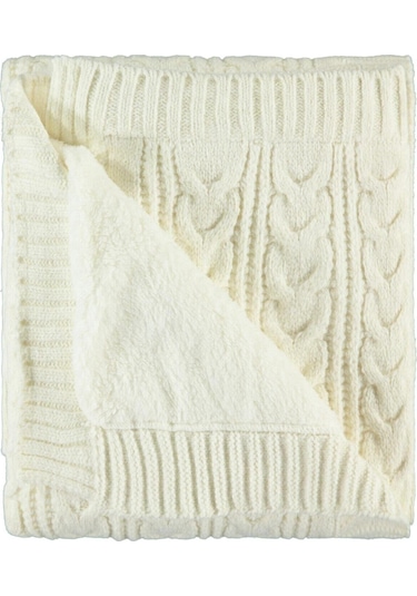 Bej At Kuyruğu Desenli Triko Battaniye Krem / 75x95 Çizgili 75 X 95 Yün Solmaya Dayanıklı Tekli Krem
