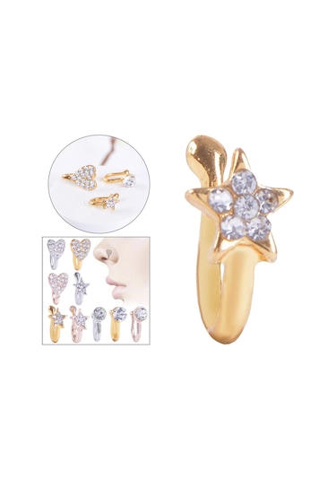 Suntek Glitter Klipsli Sahte Burun Halkası Altın-yıldız Altın