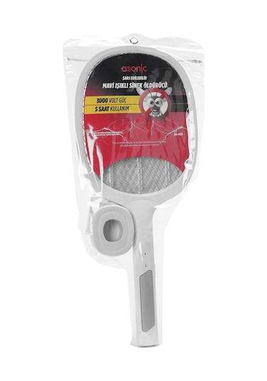 Asonic As-a25 Beyaz/gri 1200mah 3000v Çıkış Uv Mavi Işıklı Şarjli Masaüstü Raket Sinek Öldürücü