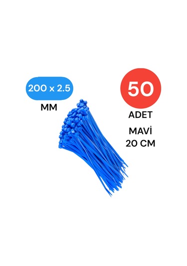 Tek-iş Plastik Kablo Bağı Klipsi Cırt Kelepçe 200 Mm X 2.5 Mm Mavi 50 Adet