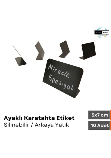 10 Ad Silinebilir Karatahta Siyah Etiket Standlı Ayaklı Dekoratif