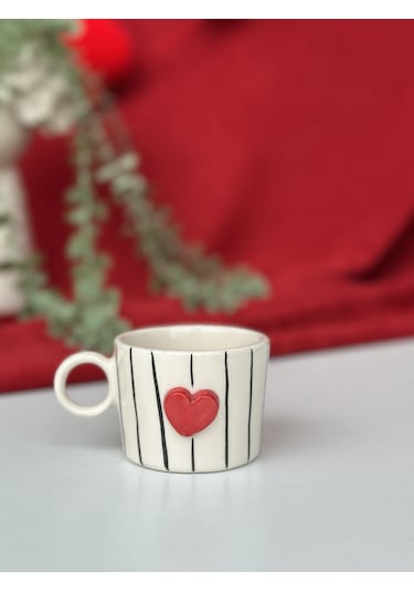 1 Adet Çizgili Kalp Mug Çok Renk