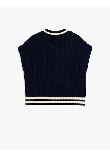 Koton Triko Süveter V Yaka Ribanalı Aplike Detaylı Lacivert 5wkg90046ht Lacivert
