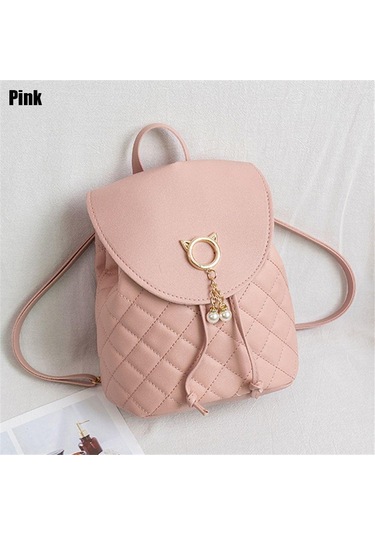 Kadın Küçük Mini Çocuk Pu Deri Bağcıklı Öğrenci Kitap Çantaları Sırt Çantası Khaki Haki