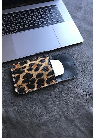 Magic Mouse Kılıfı Apple Uyumlu Vegan Deri Leopar Kılıf