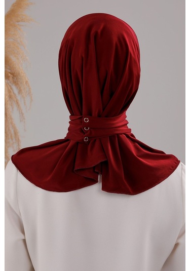 Kadın Tesettür Pratik Çıtçıtlı Sandy Deniz Havuz Uyumlu Fular Hazır Bone Bordo Bordo